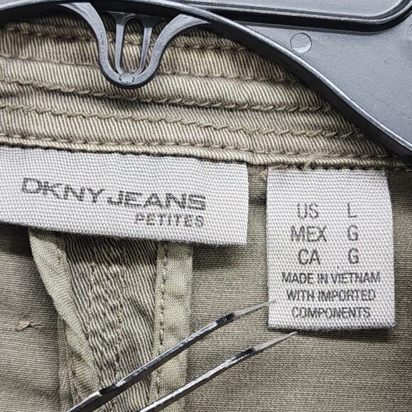 DKNY Petites Jacket Womens L Army Green Military Utility Button Front Grunge Y2K - Picture 7 of 13